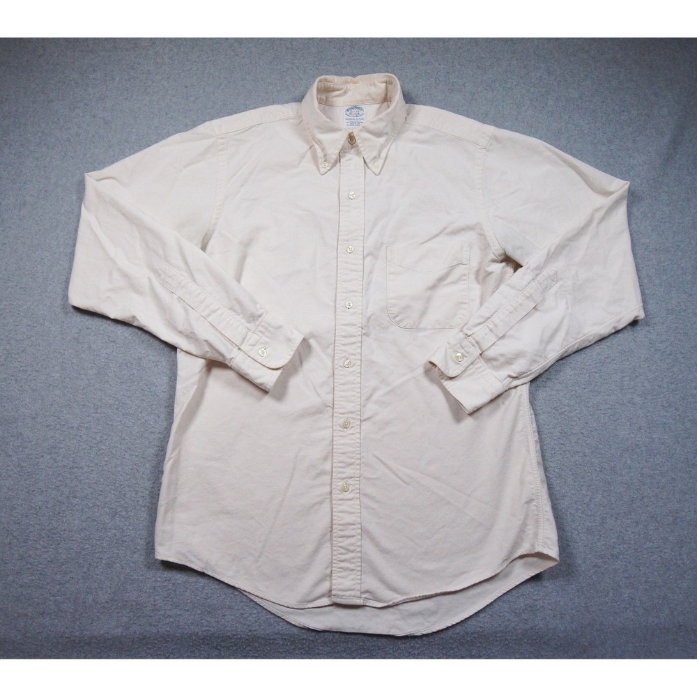 Brooks Brothers Button Down Shirt Mens 15.5 34 Extra Slim Fit Oxford Ivory USA